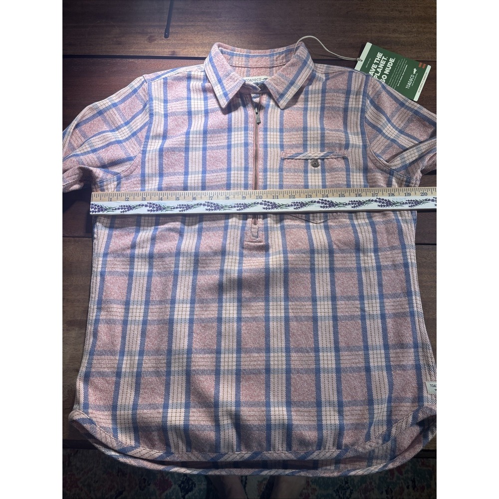 TOAD & CO - NEW w TAG - Womens S Pullover 1/4 Zip BODIE‎ Flannel Shirt Pink - Picture 10 of 14